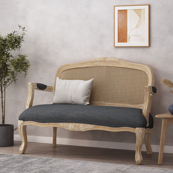 gdf studio Wistar French Country Wood and Cane Loveseat