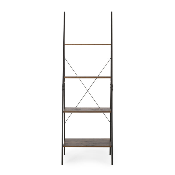 Gdf Studio Wolfe Modern Industrial 4 Shelf Etagere Ladder Bookcase