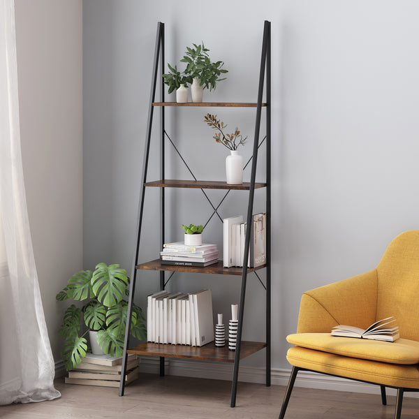 gdf studio Wolfe Modern Industrial 4 Shelf Etagere Ladder Bookcase