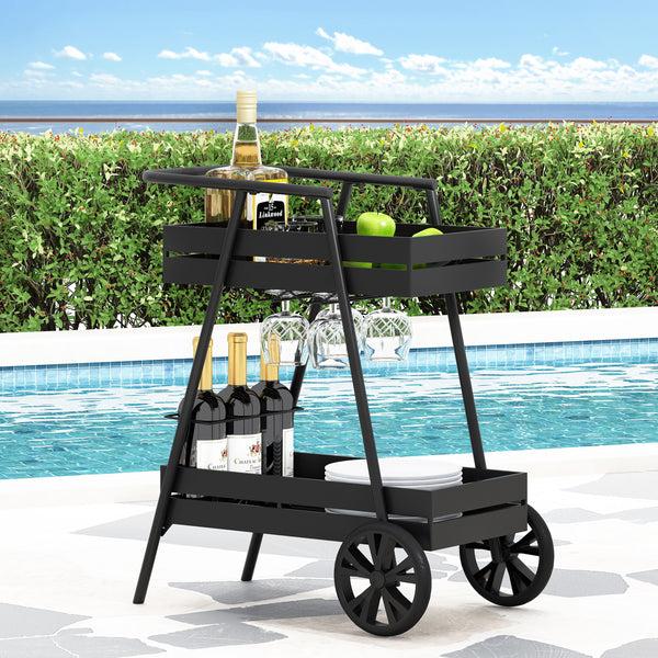 Gdf Studio Wolfeboro Outdoor Metal 2 Tiered Bar Cart Matte Black