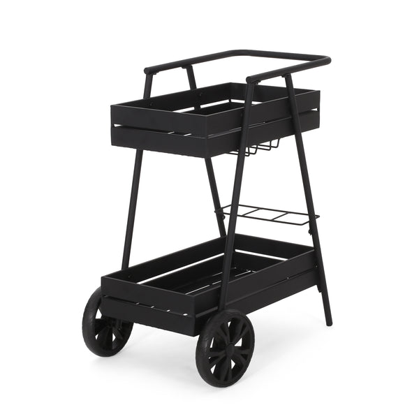 gdf studio Wolfeboro Outdoor Metal 2 Tiered Bar Cart Matte Black