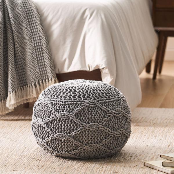 gdf studio Woodbine Modern Knitted Cotton Round Pouf