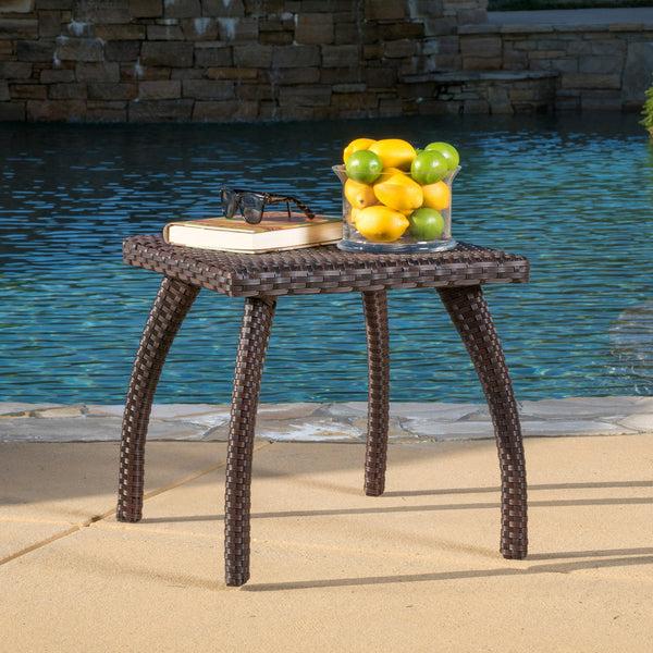 Gdf Studio Woodridge Outdoor Brown Wicker Side Table
