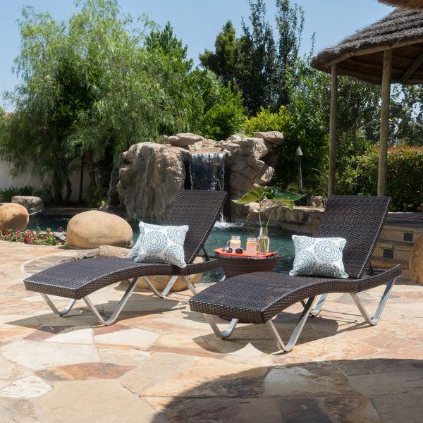 Gdf Studio Worrin Multibrown 3pc Chaise Lounge Chair And Table