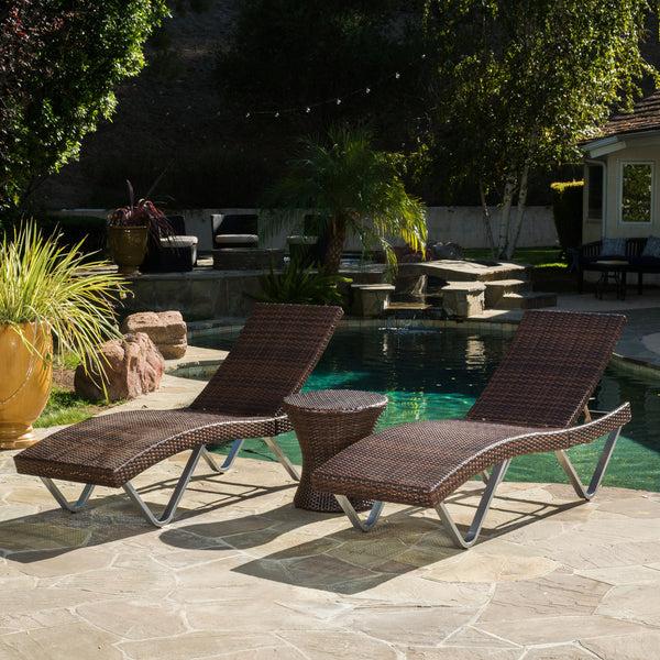 Gdf Studio Worrin Multibrown 3pc Chaise Lounge Chair And Table
