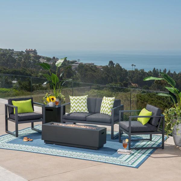 Gdf Studio Wos Outdoor 4-Seater Aluminum Chat Set With Fire Pit