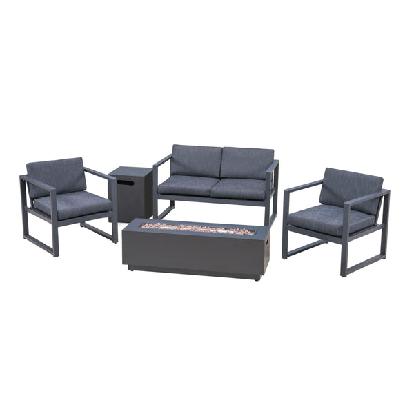 gdf studio Wos Outdoor 4-Seater Aluminum Chat Set with Fire Pit