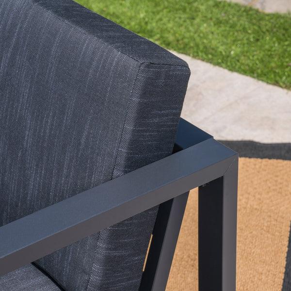 Gdf Studio Wos Outdoor 4-Seater Aluminum Sofa Set With Ottoman And Coffee Table Black And Dark Gray