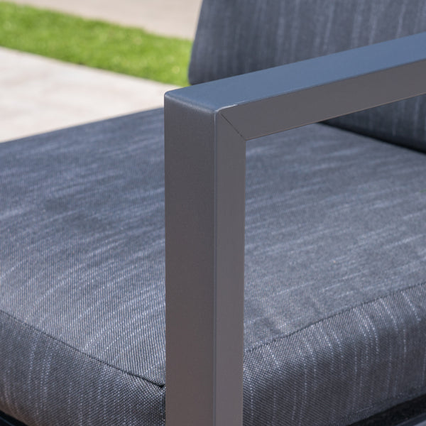 Gdf Studio Wos Outdoor 4-Seater Aluminum Sofa Set With Ottoman And Coffee Table Black And Dark Gray