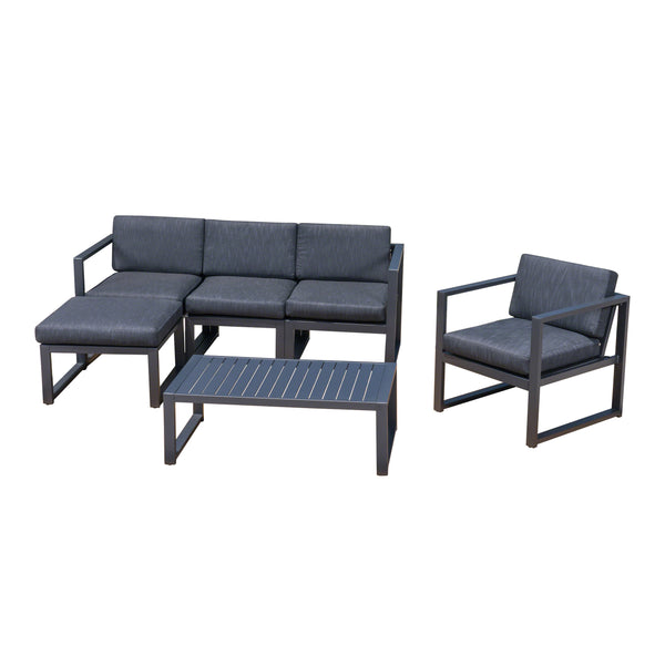gdf studio Wos Outdoor 4-Seater Aluminum Sofa Set with Ottoman and Coffee Table Black and Dark Gray