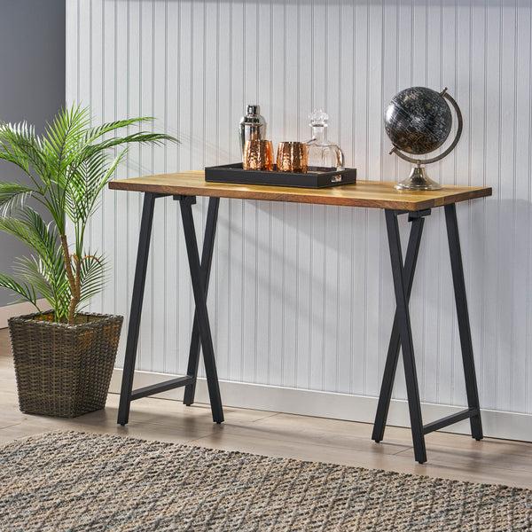 Gdf Studio Wrens Modern Industrial Handmade Mango Wood Console Table Natural And Black