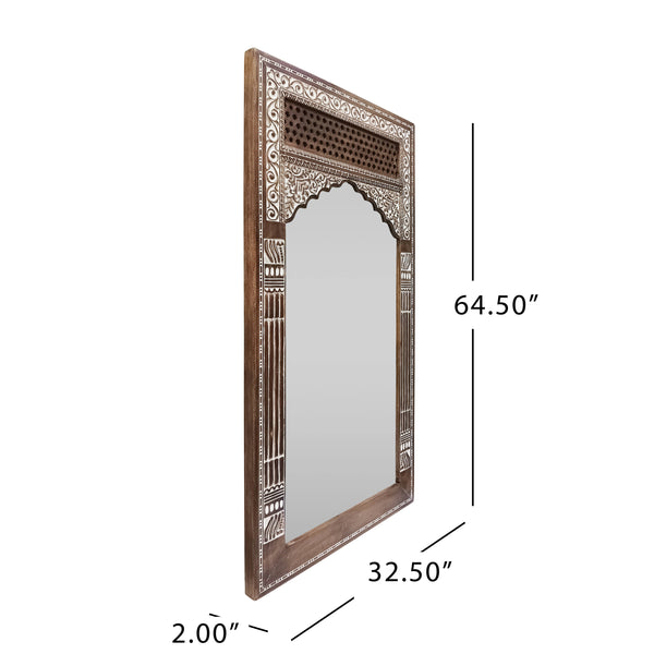Gdf Studio Wyola Traditional Handcrafted Mango Wood Carved Full Length Standing Mirror