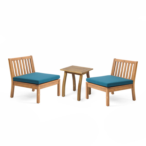 gdf studio Yadira Outdoor Acacia Wood Chat Set with Side Table