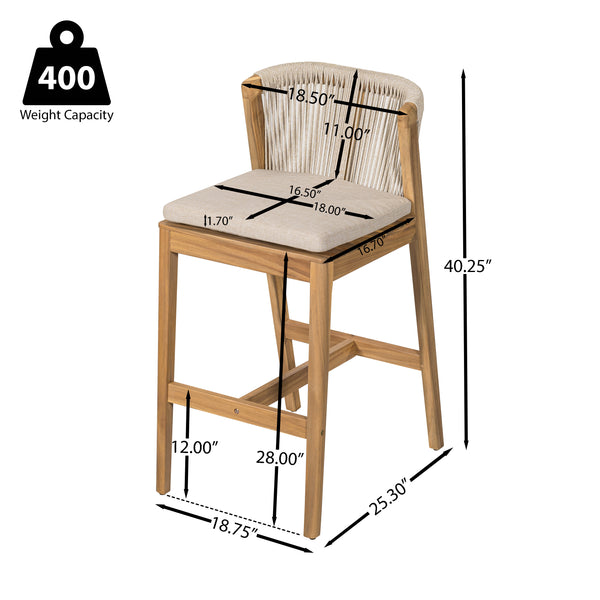 Gdf Studio Ylisora Outdoor Barstool Teak Finished Wood With Beige Cushion Set Of 2