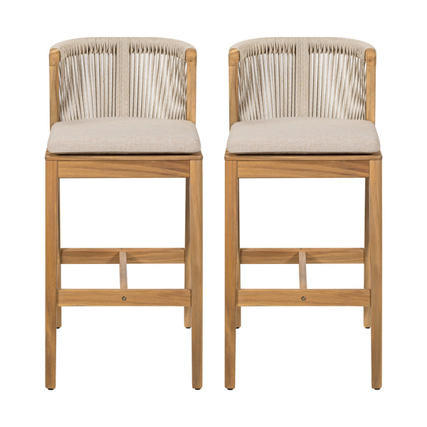 gdf studio Ylisora Outdoor Barstool Teak Finished Wood with Beige Cushion Set of 2