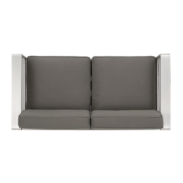 Gdf Studio Yolanda Coral Outdoor 4 Seater Aluminum Chat Set With Side Table