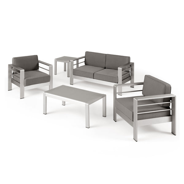 gdf studio Yolanda Coral Outdoor 4 Seater Aluminum Chat Set with Side Table