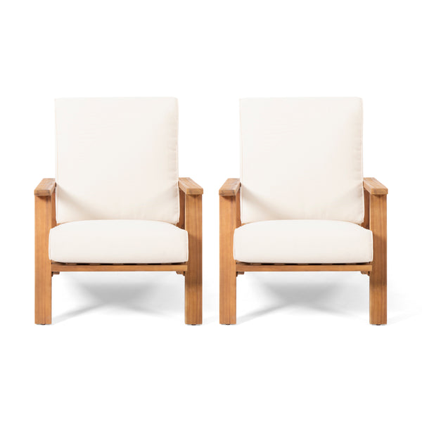 Gdf Studio Youssef Outdoor Acacia Wood Club Chairs With Cushions (Set Of 2)