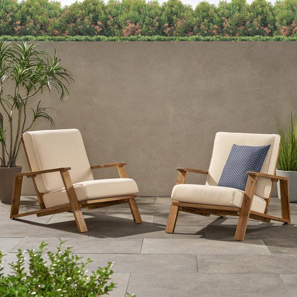 gdf studio Youssef Outdoor Acacia Wood Club Chairs with Cushions (Set of 2)