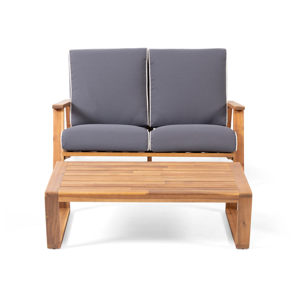 Gdf Studio Youssef Outdoor Acacia Wood Loveseat Set With Coffee Table