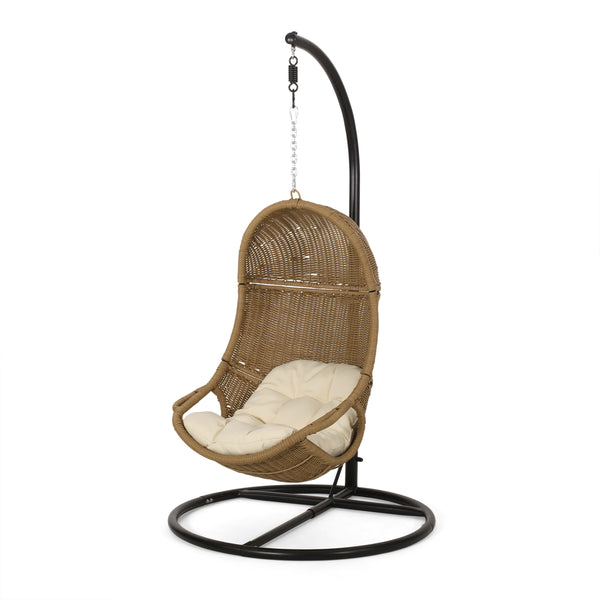 Gdf Studio Yukon Outdoor Wicker Hanging Nest Chair With Stand
