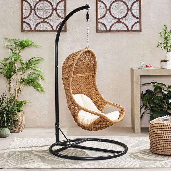 gdf studio Yukon Outdoor Wicker Hanging Nest Chair with Stand