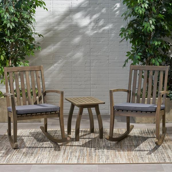 Gdf Studio Yvonne Outdoor Acacia Wood Rocking Chair Chat Set