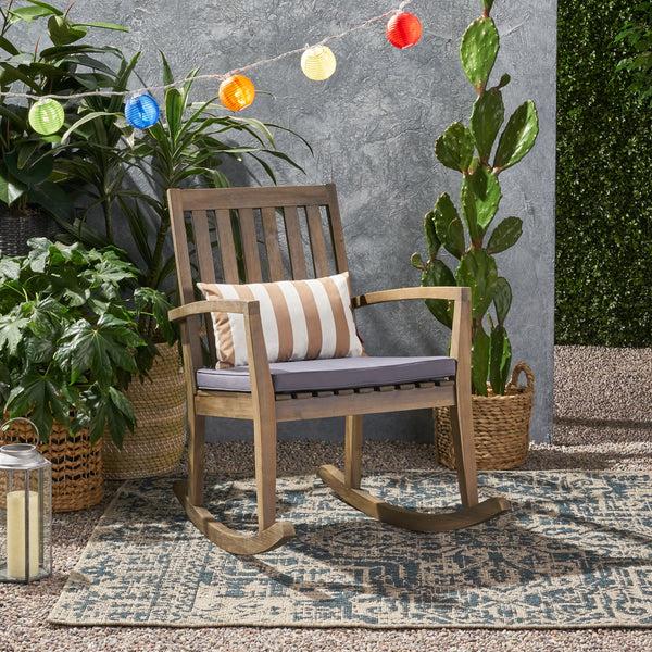 Gdf Studio Yvonne Outdoor Acacia Wood Rocking Chair With Water-Resistant Cushions