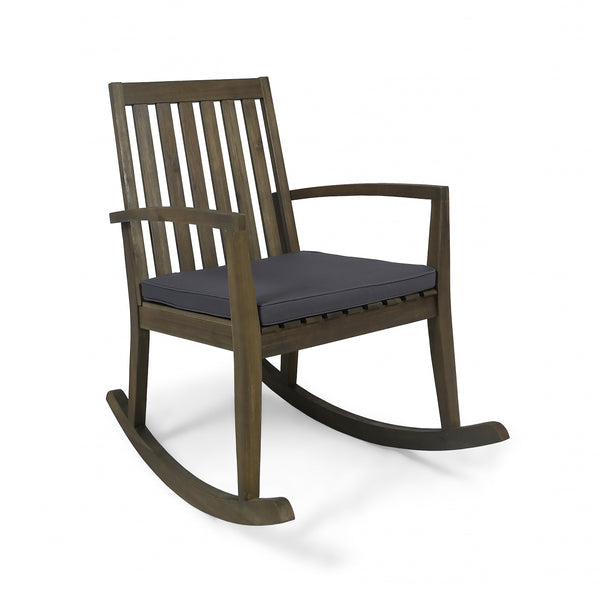 Gdf Studio Yvonne Outdoor Acacia Wood Rocking Chair With Water-Resistant Cushions