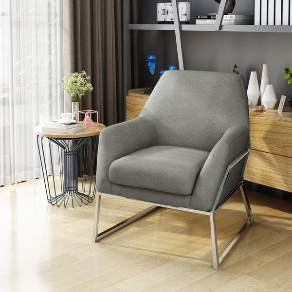Gdf Studio Zach Modern Stainless Steel Frame Fabric Accent Chair