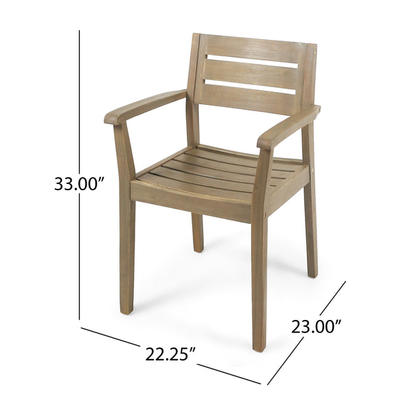 Gdf Studio Zack Outdoor 7 Piece Acacia Wood Dining Set Gray Finish