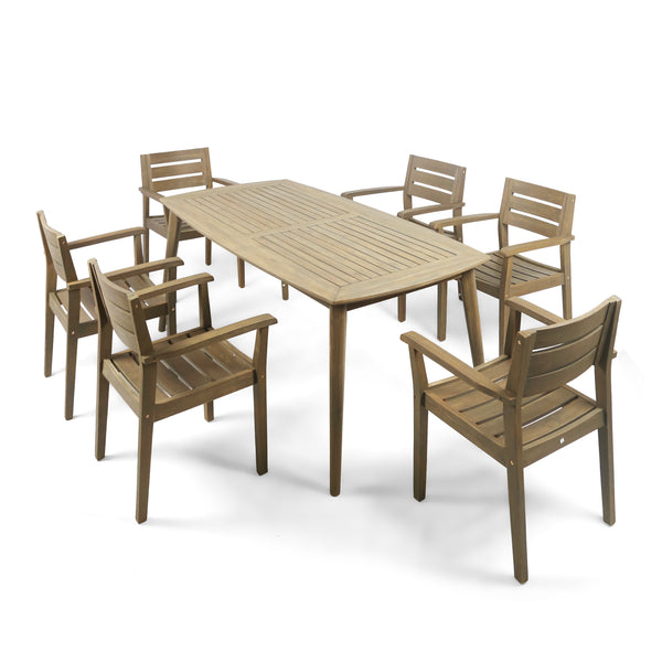 gdf studio Zack Outdoor 7 Piece Acacia Wood Dining Set Gray Finish