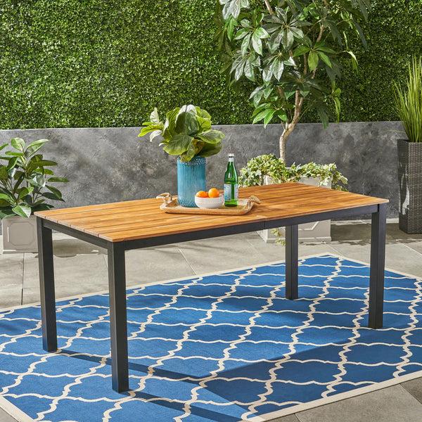 Gdf Studio Zak Outdoor 71-inch Acacia Wood Dining Table Teak Finish