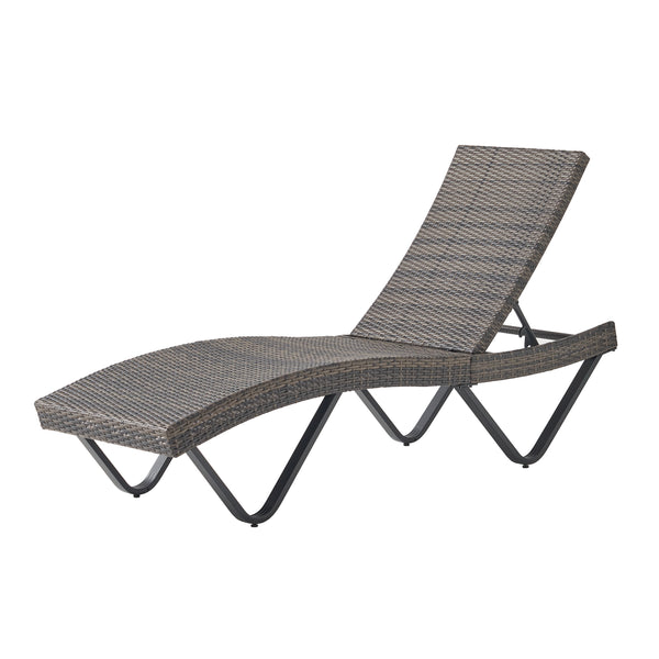 gdf studio Zanna Outdoor Gray Wicker Adjustable Chaise Lounge