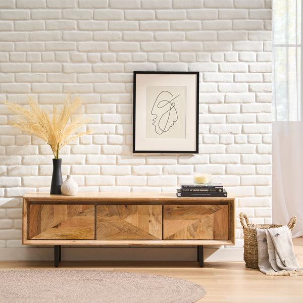 Gdf Studio Zanya Handcrafted Boho 3-Drawer Wood TV Stand