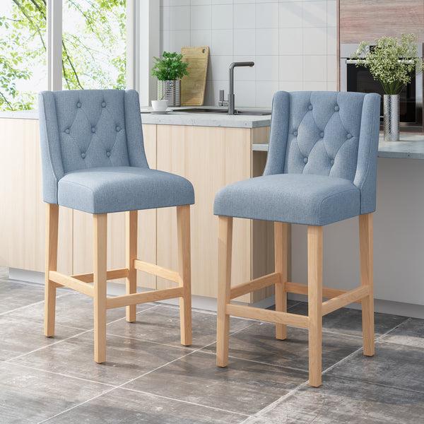 Gdf Studio Zaydrian Button Tufted Fabric Wingback Bar Stool (Set Of 2)