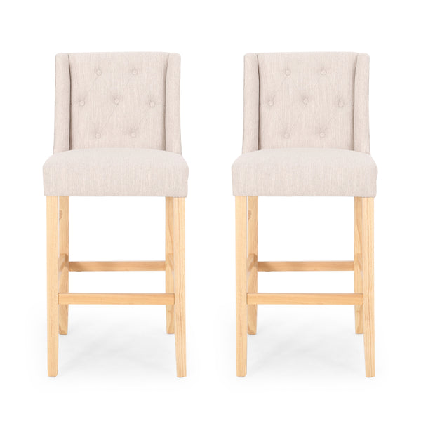 Gdf Studio Zaydrian Button Tufted Fabric Wingback Bar Stool (Set Of 2)