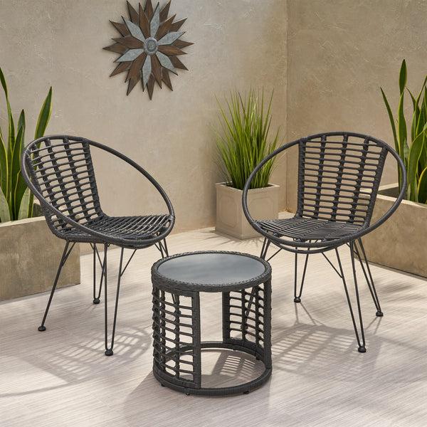 Gdf Studio Zeferino Outdoor Modern Boho 2 Seater Wicker Chat Set With Side Table