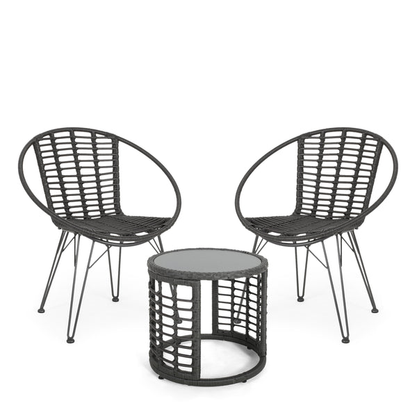 gdf studio Zeferino Outdoor Modern Boho 2 Seater Wicker Chat Set with Side Table