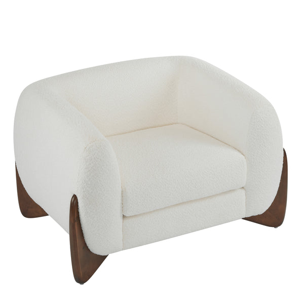 Gdf Studio Zelora Modern Upholstered Boucle Club Chair Birch Wood