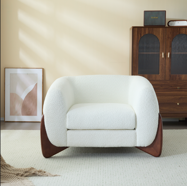 gdf studio Zelora Modern Upholstered Boucle Club Chair Birch Wood