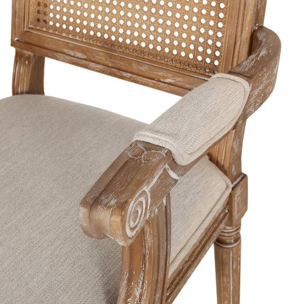 Gdf Studio Zentner French Country Fabric Upholstered Wood And Cane 5 Piece Expandable Dining Set