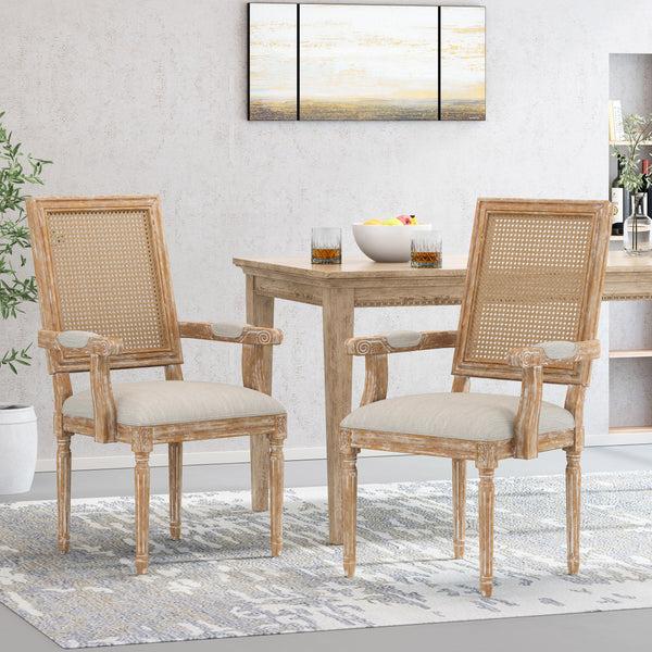 Gdf Studio Zentner French Country Upholstered Wood And Cane Upholstered Dining Chairs Set Of 2
