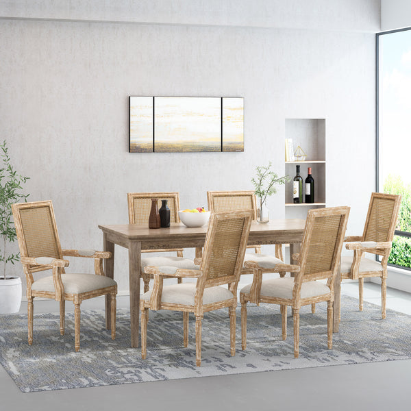 Gdf Studio Zentner French Country Upholstered Wood And Cane Upholstered Dining Chairs Set Of 6