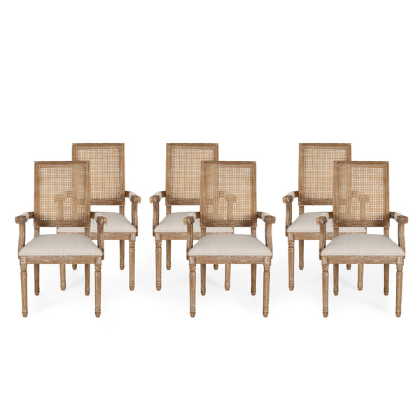 gdf studio Zentner French Country Upholstered Wood and Cane Upholstered Dining Chairs Set of 6