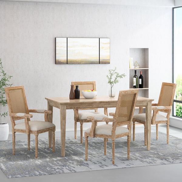 Gdf Studio Zentner French Country Upholstered Wood And Cane Upholstered Dining Chairs Set Of 4