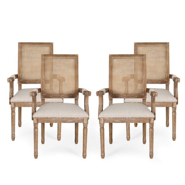gdf studio Zentner French Country Upholstered Wood and Cane Upholstered Dining Chairs Set of 4