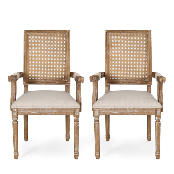 gdf studio Zentner French Country Upholstered Wood and Cane Upholstered Dining Chairs Set of 2