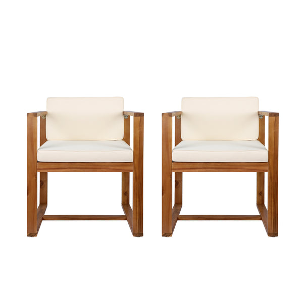 Gdf Studio Zephyra Modern Outdoor Patio Acacia Wood Dining Chairs With Cushions