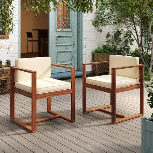 Gdf Studio Zephyra Modern Outdoor Patio Acacia Wood Dining Chairs With Cushions